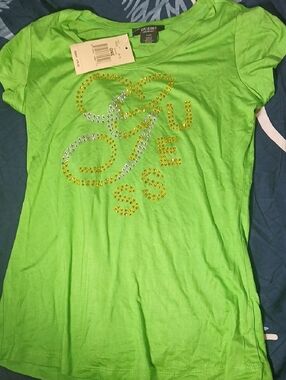 Guess Lime Green Short Sleeve Tee with Rhinestone Logo